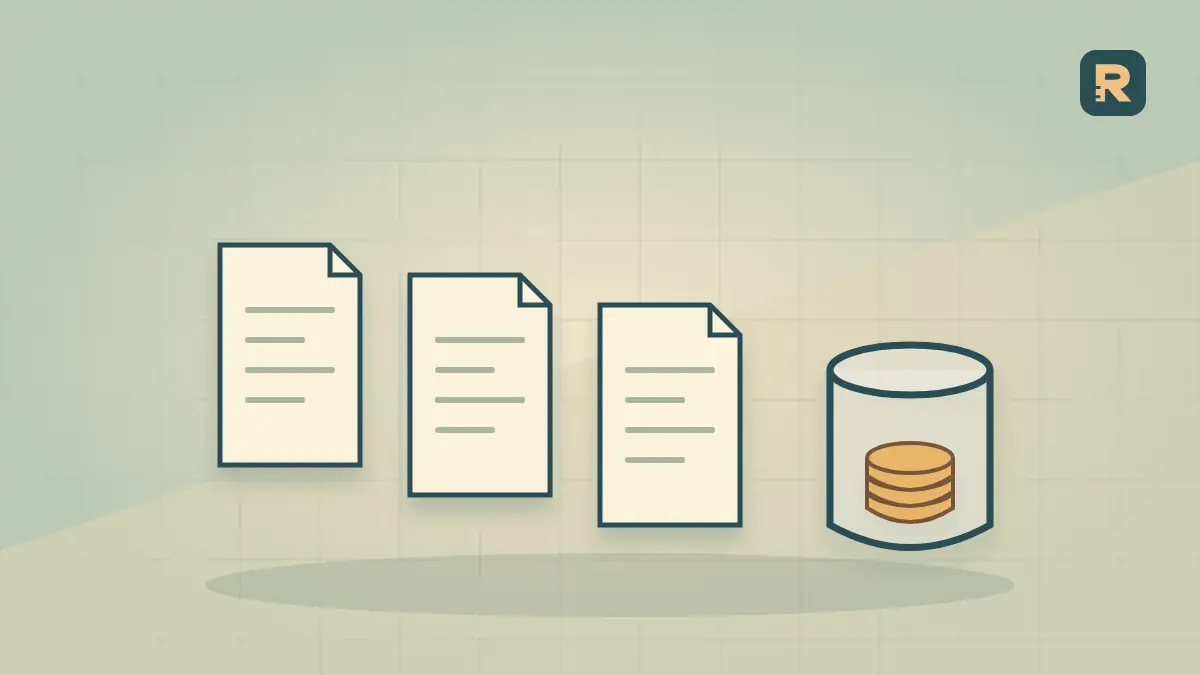 Three separate paper ledgers lead to a copper cash vessel, illustrating estimated, finalized and paid earnings as different stages.