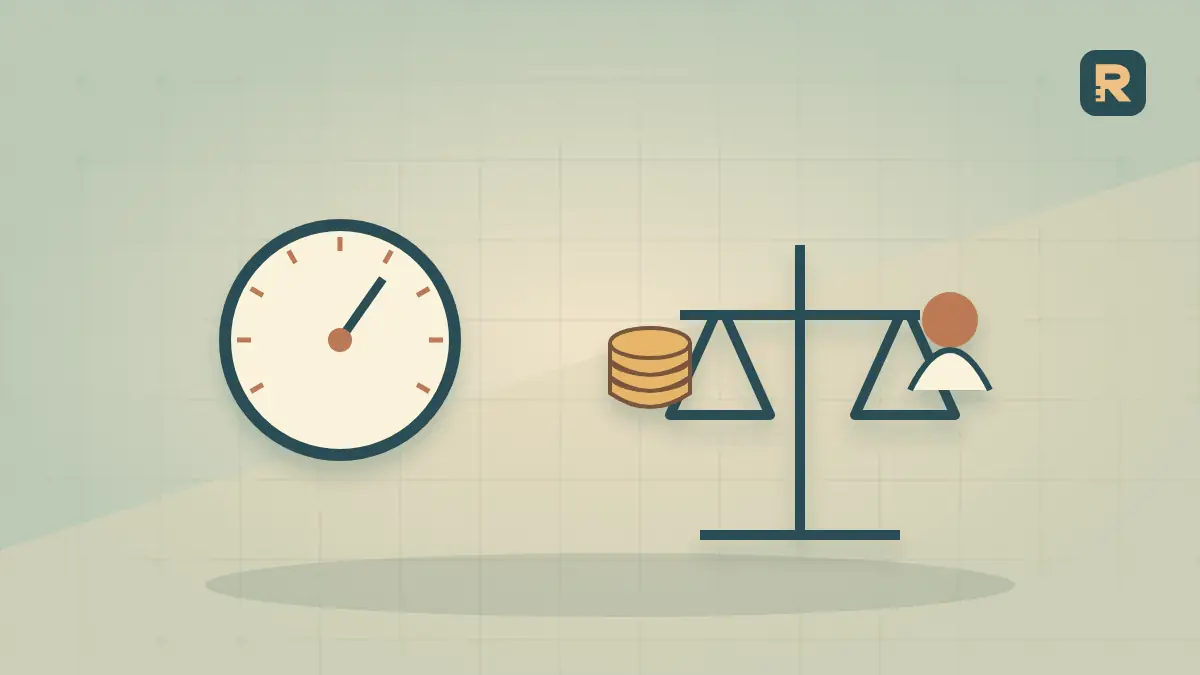 A revenue dial points upward while a new-customer token rests on a cost balance, separating revenue return from acquisition contribution.