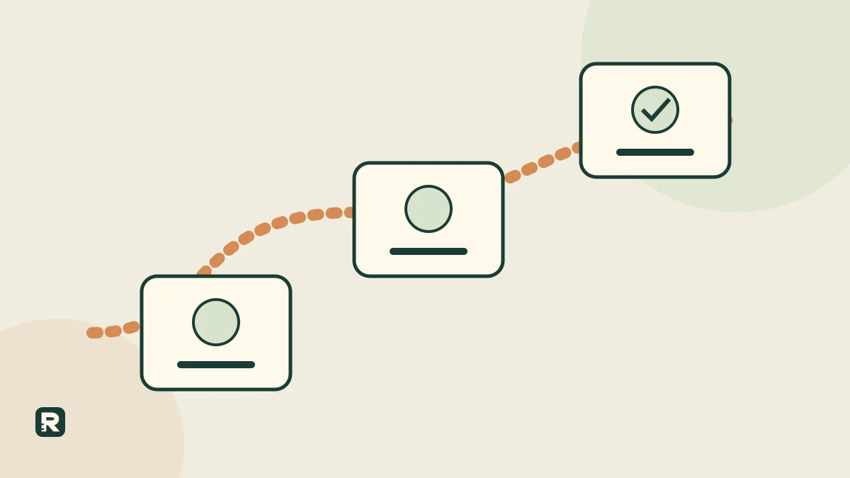 Three original stepping stones connect a starting point with a page action, illustrating a simple customer process.